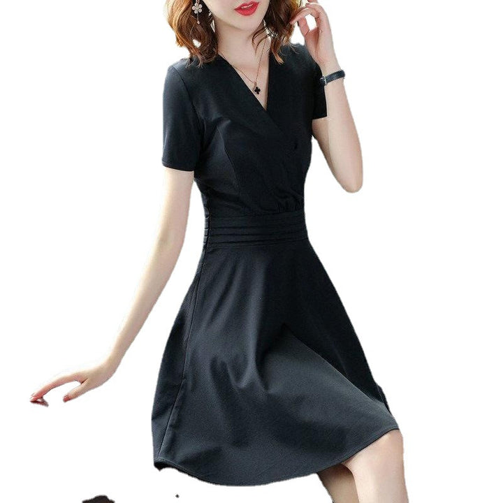 Mid-length Waist Skimming Small Black Dress Women-Suits & Sets-Zishirts