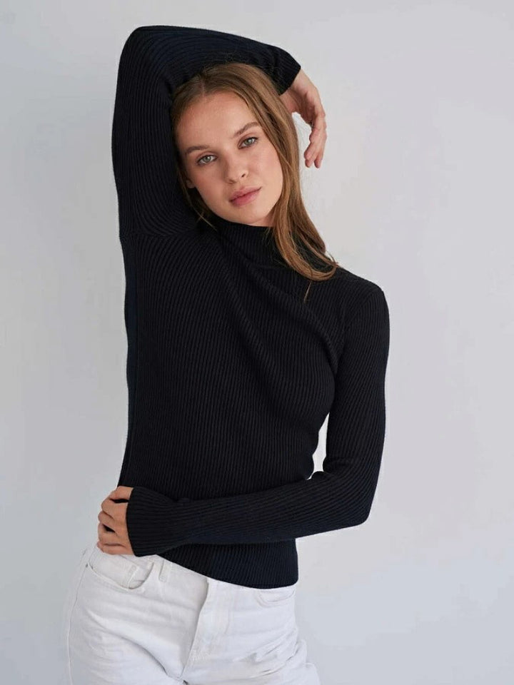 Women's Fashion Simple Pure Color Half Collar Sweater-Sweaters-Zishirts