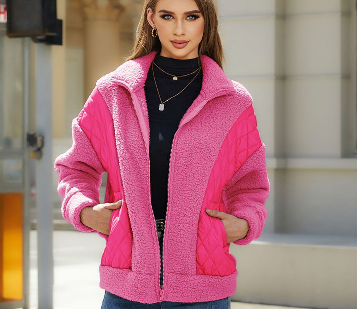 Cardigan Zipper Plush Stitching Women's Coat-Jackets-Zishirts