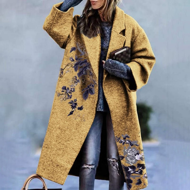 Turn-down Collar Coat Printed Woolen Long-cut Coat-Women's Outerwear 2023-Zishirts