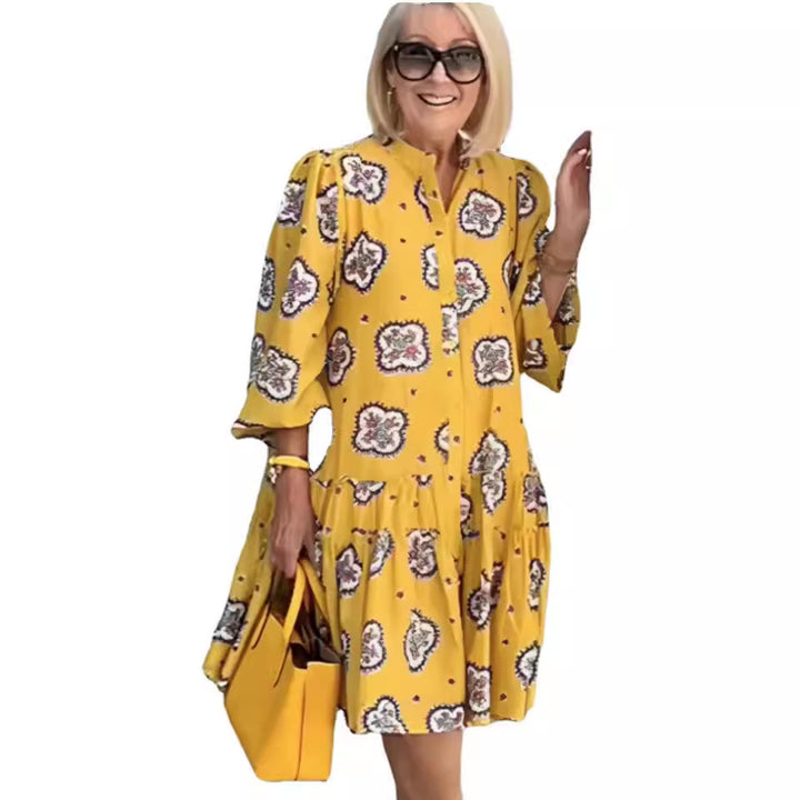 Women's Casual All-matching Printed Puff Sleeve Dress-Womens 2024 March-Zishirts