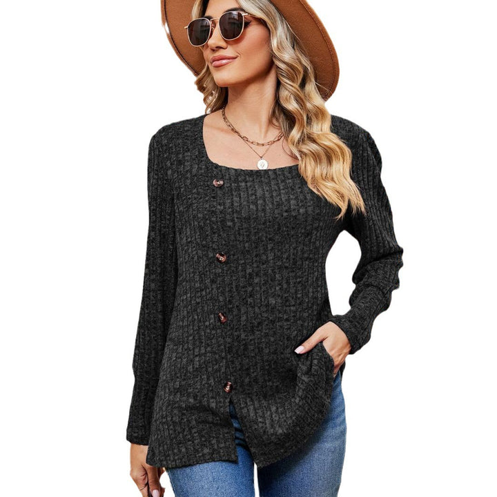 Women's Fashion Casual Loose Square Collar Button Long Sleeve Top-Blouses & Shirts-Zishirts