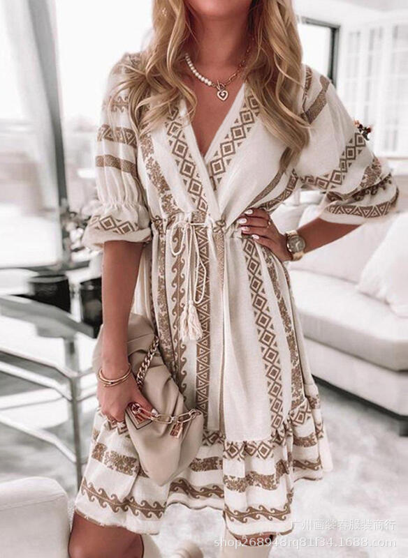 Women's Fashion Casual Printing Lace Dress-Womens 2024 March-Zishirts