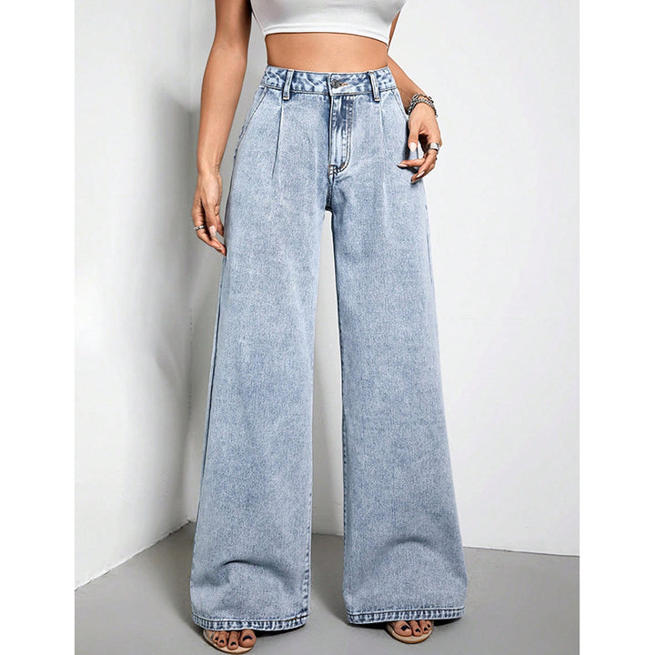 Women's Wide Leg Drape Loose Denim Trousers-0-Zishirts