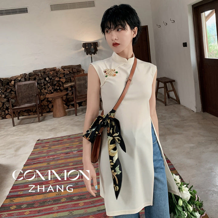 Women's Chinese-style Retro Improved Cheongsam Sleeveless Top-Blouses & Shirts-Zishirts