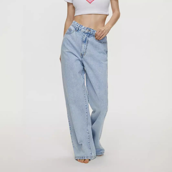 Women's Straight Loose High Waist Denim Trousers-0-Zishirts