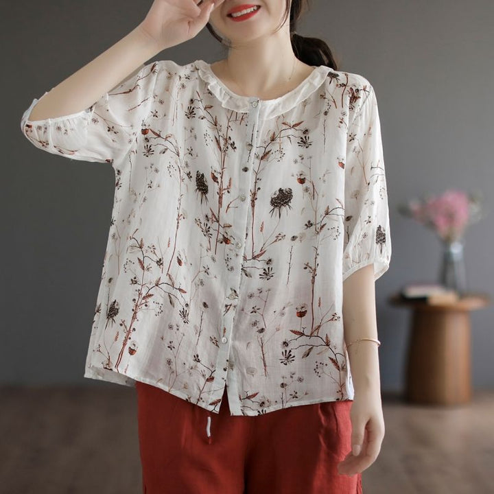 Retro Artistic Contrast Color Round Neck Oversized Short Sleeve Shirt-0-Zishirts