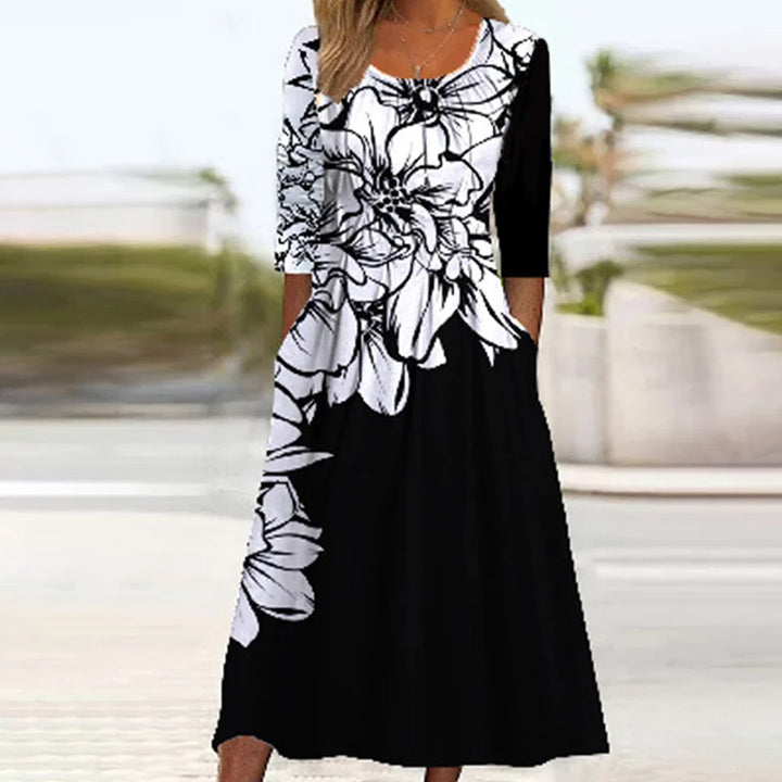 Women's Fashionable Loose Printed Long-sleeved Dress-Lady Dresses-Zishirts