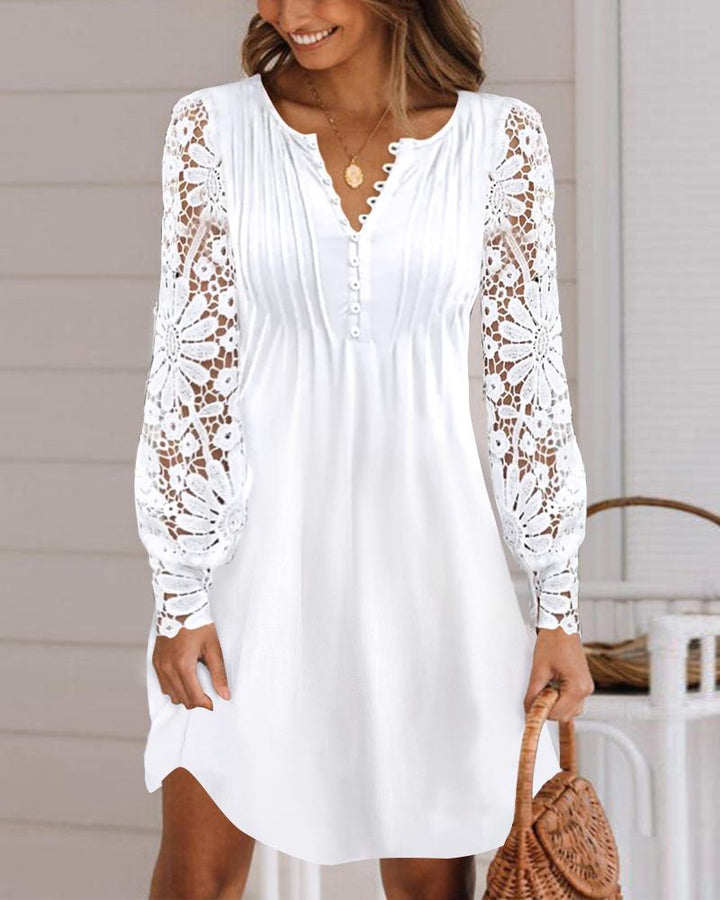 Women's Fashionable Elegant Lace Long Sleeve Dress-Womens 2024 March-Zishirts