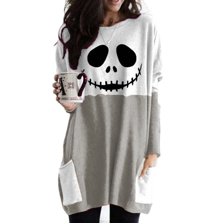 Printed Round Neck Long-sleeve T-shirt Dress Sports Sweater-Lady Dresses-Zishirts