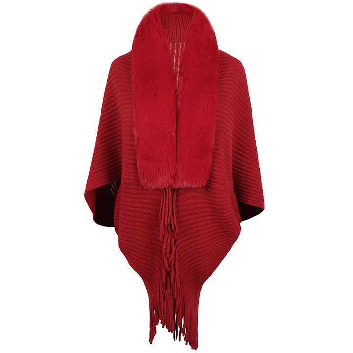 Women's Fur Collar Tassel Shawl Knitted-Scarves & Wraps-Zishirts