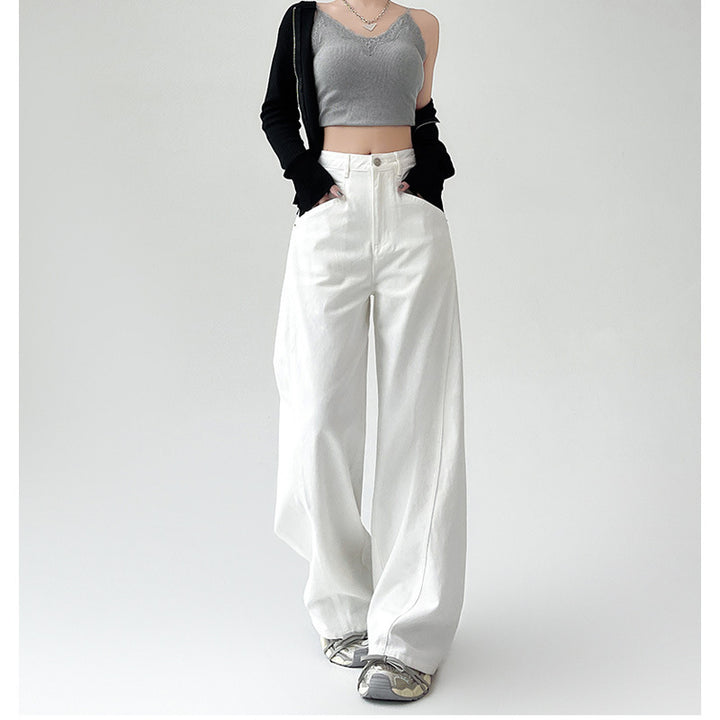 White Retro High Waist Wide Leg Jeans-Womens 2024 March-Zishirts