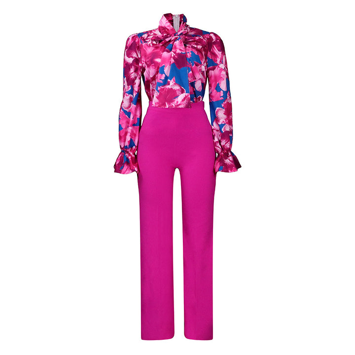 Women's Loose Large Size Casual Printed Long Sleeve Two-piece Suit-Suits & Sets-Zishirts