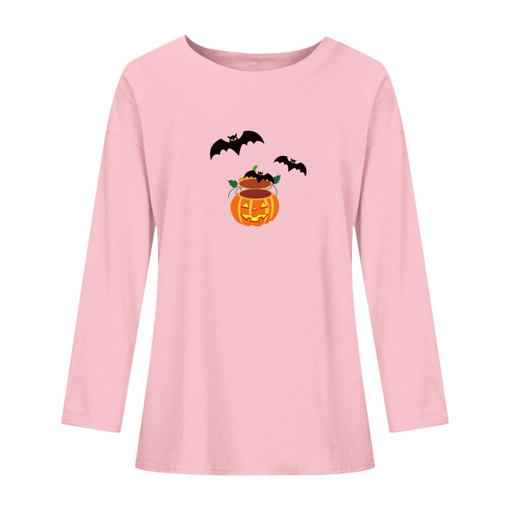 Halloween Bat Printed Crew Neck Top-Blouses & Shirts-Zishirts