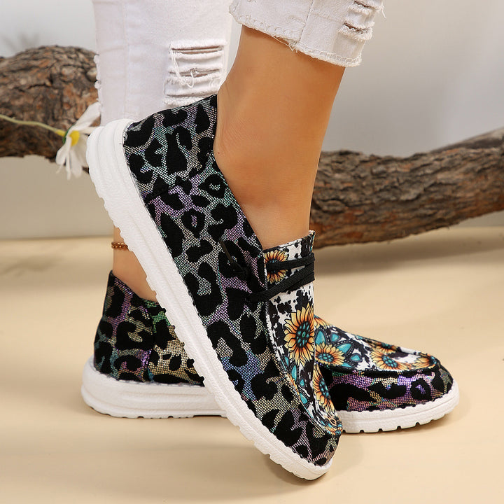 Women's Fashionable Printed Cloth Round Toe Flat Bottom Casual Shoes-Womens Footwear-Zishirts