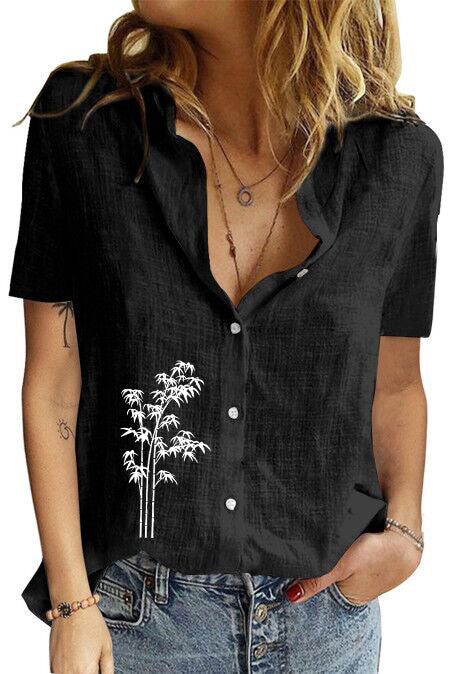 Women's Printed Linen Shirt Short Sleeve-Women's Outerwear 2023-Zishirts