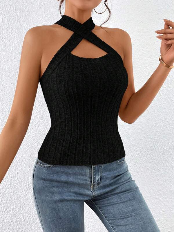 Women's Halter Sleeveless Brushed Knitted Top-Women's Outerwear 2023-Zishirts