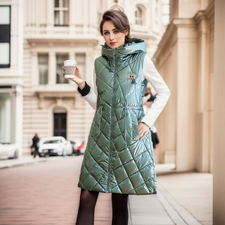 Glossy Cotton-padded Coat Vest Mid-length Women's Thickened Coat-Jackets-Zishirts