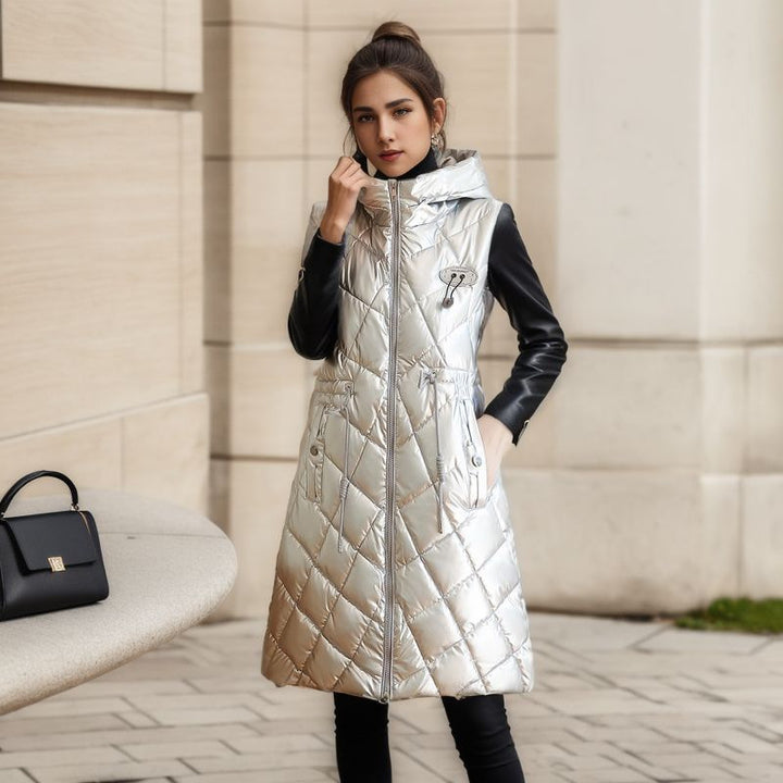 Glossy Cotton-padded Coat Vest Mid-length Women's Thickened Coat-Jackets-Zishirts