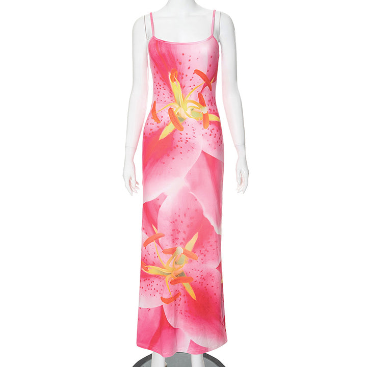 Women's Flower Print Sleeveless Split Slim Fit Dress-Womens 2024 March-Zishirts