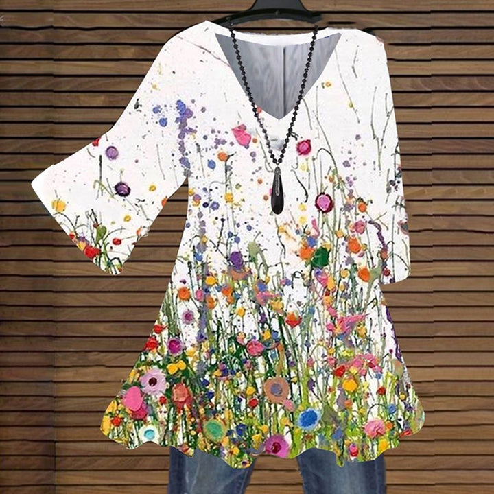 Multicolor Floral Printed V-neck Top-Womens 2024 March-Zishirts