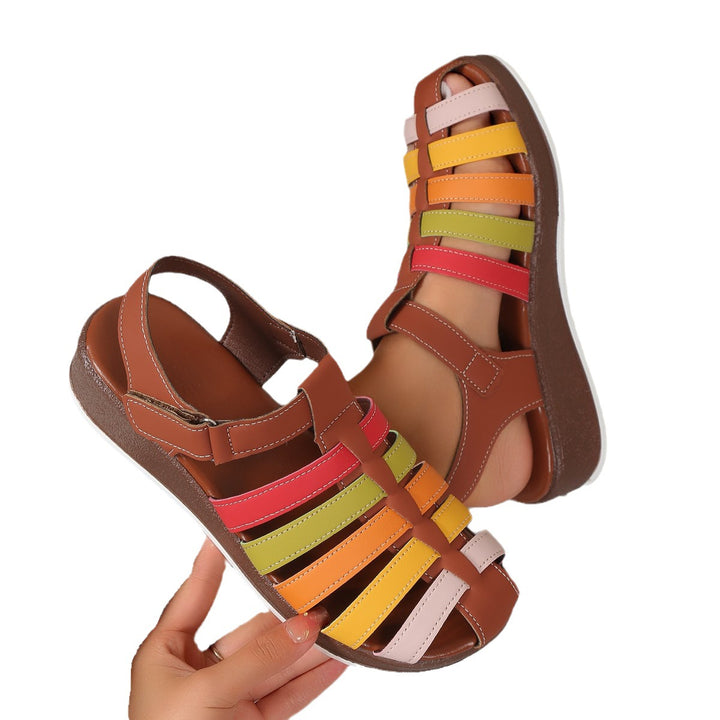 Round Toe Wedge Buckle Color Matching Women's Sandals-Womens Footwear-Zishirts