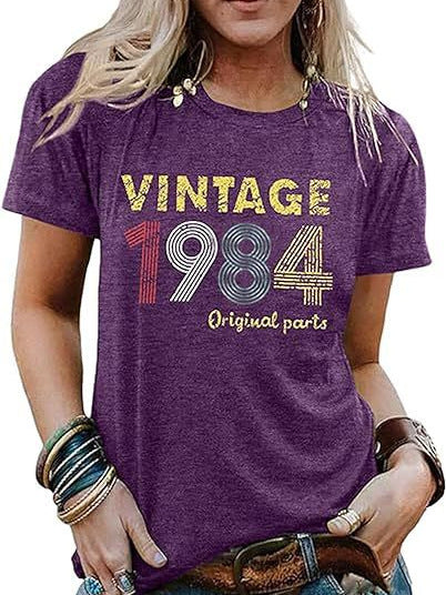 Vintage 1984 Women's Letter Print Party Top-Womens 2024 March-Zishirts