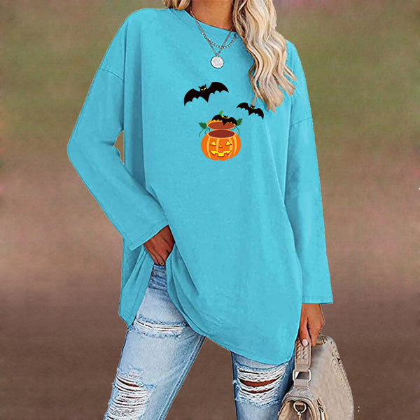 Halloween Bat Printed Crew Neck Top-Blouses & Shirts-Zishirts