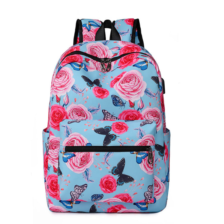 Casual Backpack Fashionable Printed USB Charging-Women's Bags-Zishirts