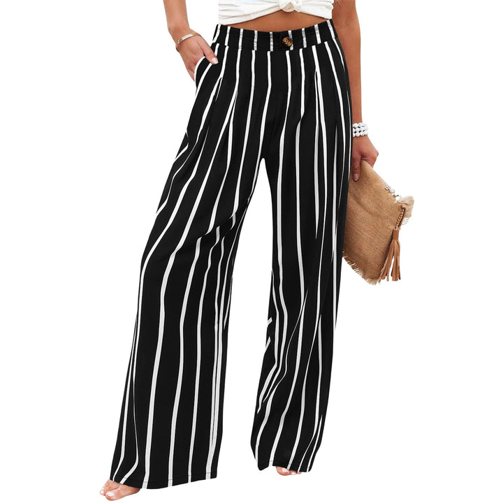 Women's Button Elastic Waist Wide Leg Trousers-Womens 2024 March-Zishirts