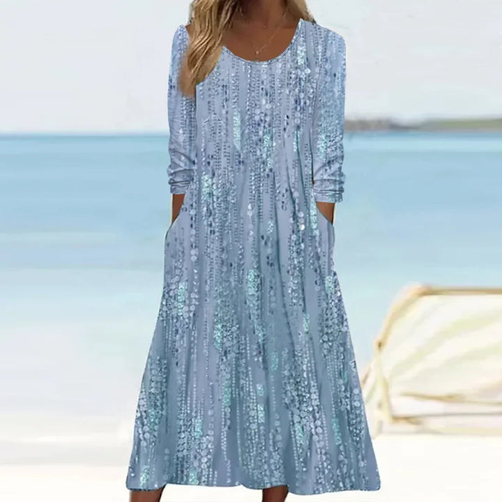 Women's Fashionable Loose Printed Long-sleeved Dress-Lady Dresses-Zishirts