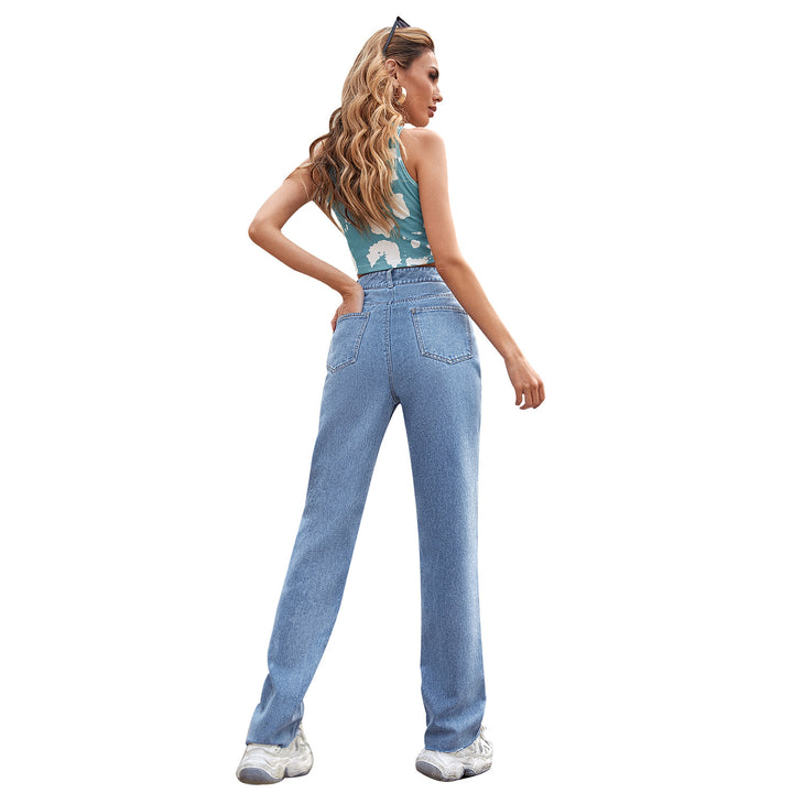 Women's Straight Loose High Waist Denim Trousers-0-Zishirts