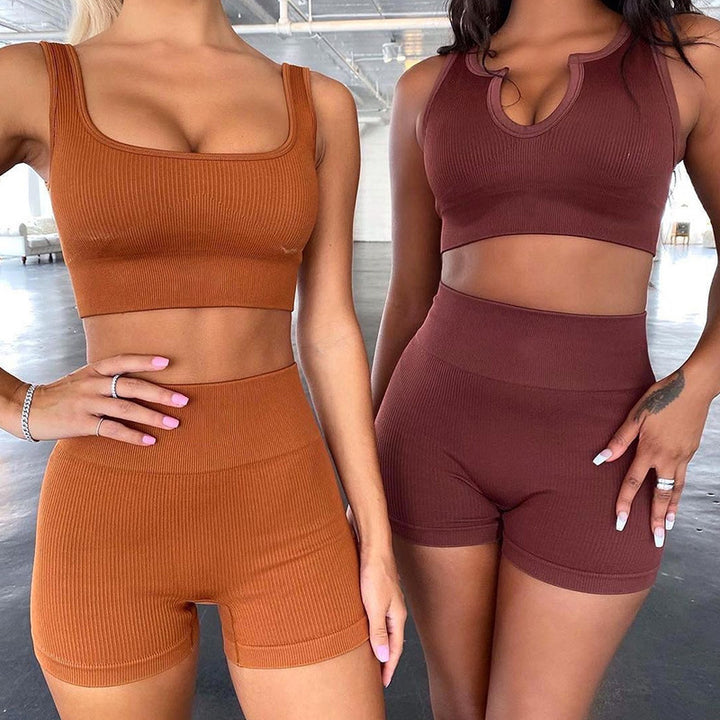 Women's Simple Solid Color Vest Shorts Sports Two-piece Set-Womens 2024 March-Zishirts