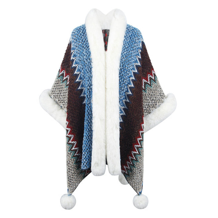 Women's Fur Collar Inverness Striped Ethnic Style-Scarves & Wraps-Zishirts