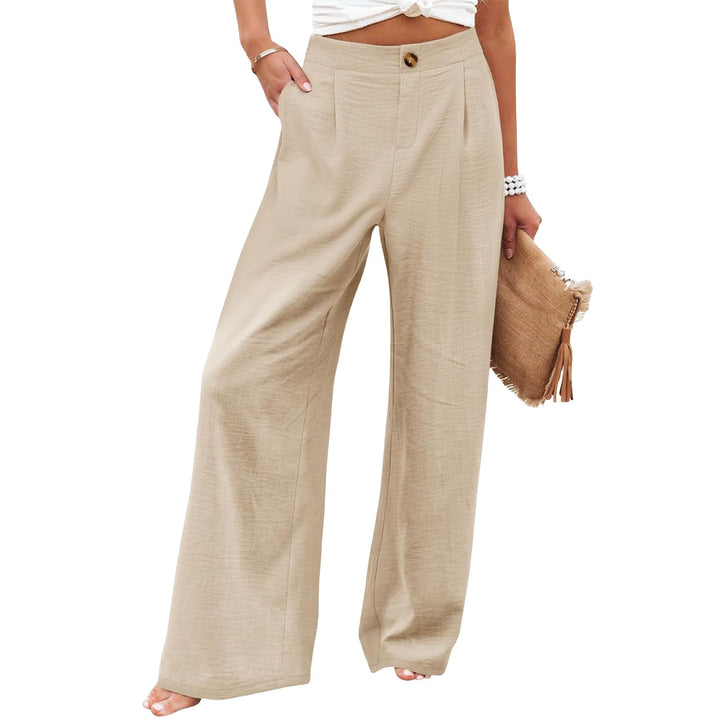 Women's Button Elastic Waist Wide Leg Trousers-Womens 2024 March-Zishirts