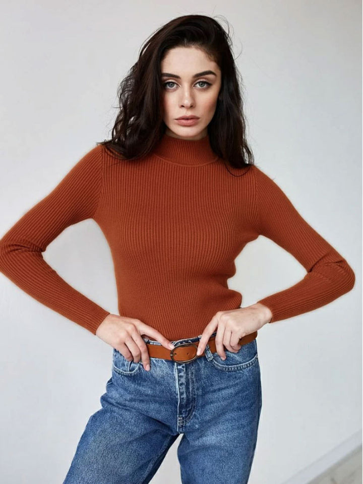 Women's Fashion Simple Pure Color Half Collar Sweater-Sweaters-Zishirts