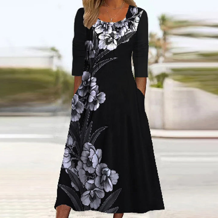 Women's Fashionable Loose Printed Long-sleeved Dress-Lady Dresses-Zishirts