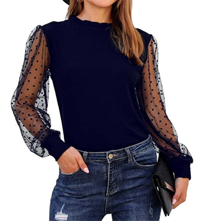 Long Sleeve Mesh Patchwork Top-0-Zishirts