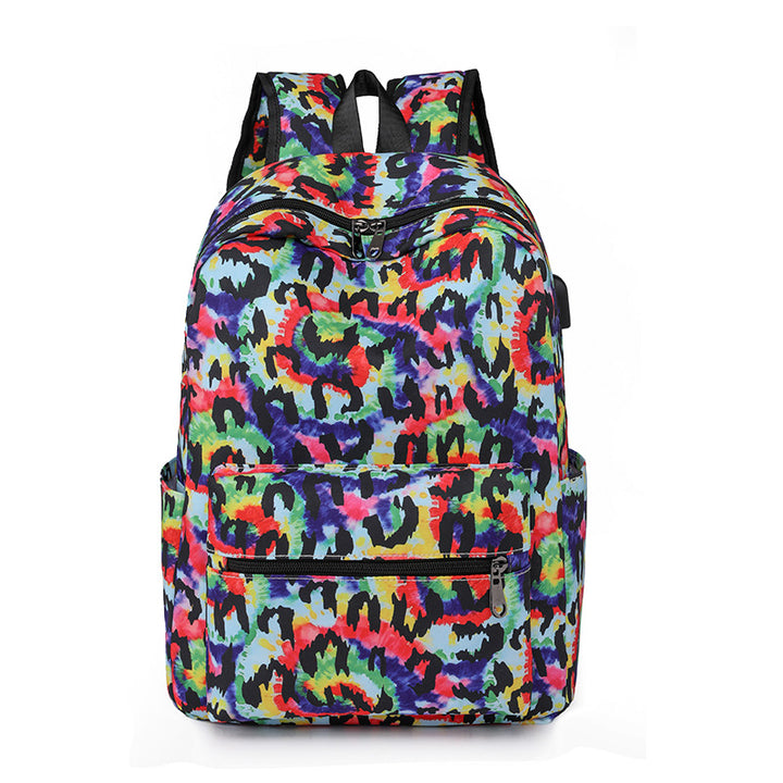 Casual Backpack Fashionable Printed USB Charging-Women's Bags-Zishirts