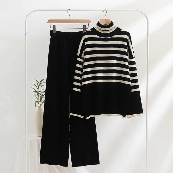 Striped Minimalist Knitted Two-piece Women's Suit-Women's Outerwear 2023-Zishirts