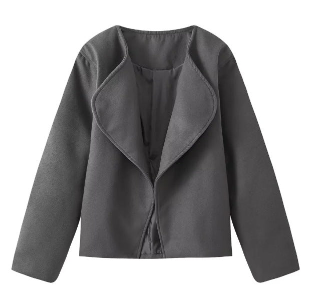 Women's Fashion Solid Color Short Cardigan Woolen Coat-Jackets-Zishirts