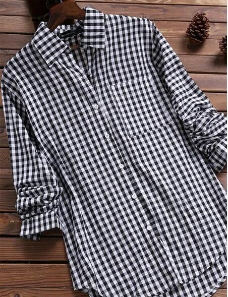 Plaid Long-sleeved Long-sleeved Long-sleeved Shirt With Buttons For Women-0-Zishirts