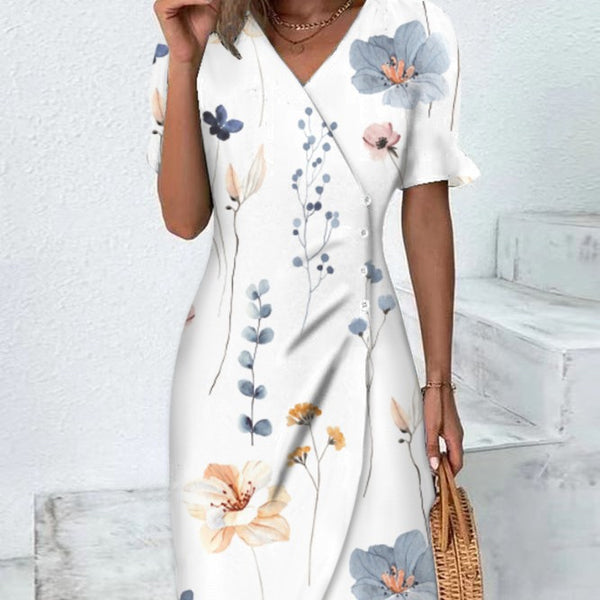 Women's Fashion Casual V-neck Floral Print Dress-Womens 2024 March-Zishirts