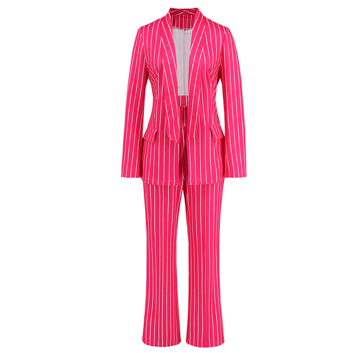 Women's Fashion Casual Striped Blazer Straight-leg Wide-leg Pants Suit-Suits & Sets-Zishirts