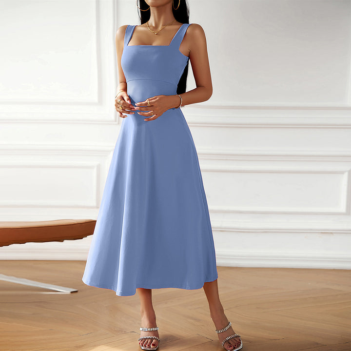 Women's Fashion Temperament Pure Color Suspender Dress-Lady Dresses-Zishirts
