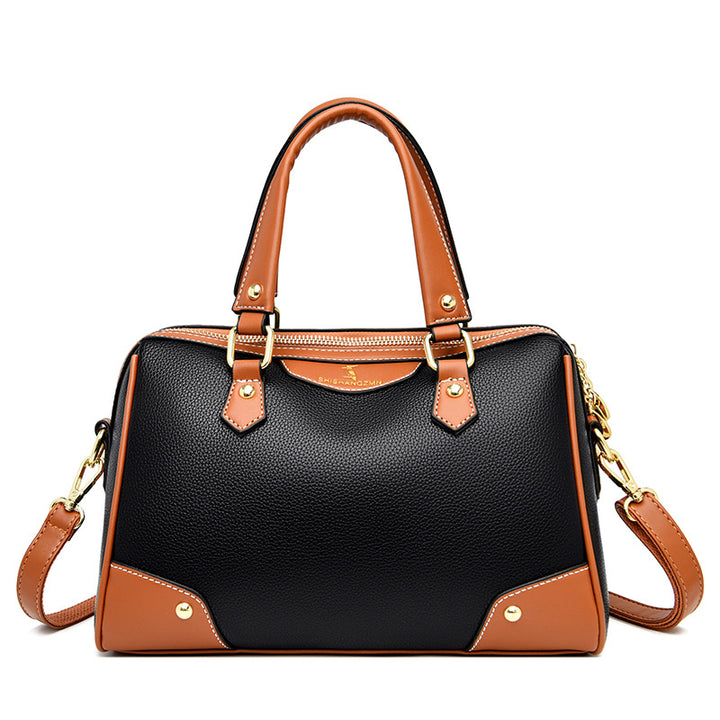 Handbag Women's Large Capacity Contrast Color Soft Leather-Women's Bags-Zishirts