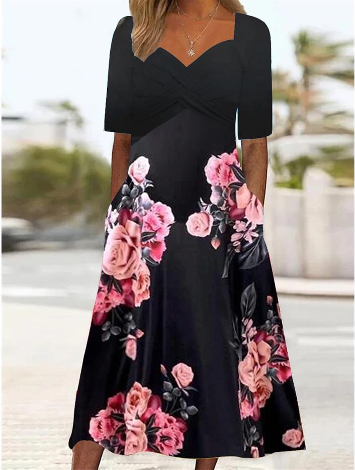 Women's Fashionable Elegant Butterfly Print Midi Dress-Lady Dresses-Zishirts