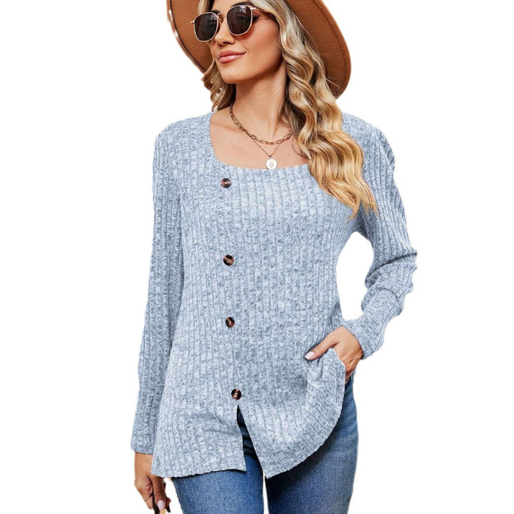 Women's Fashion Casual Loose Square Collar Button Long Sleeve Top-Blouses & Shirts-Zishirts