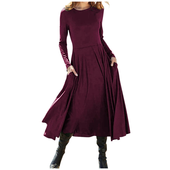 Women's Temperament Leisure Round Neck Long Sleeve Printed Dress-Lady Dresses-Zishirts