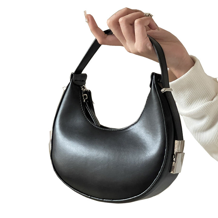 All-match Twist Lock Crescent Shaped Shoulder Handbag-Women's Bags-Zishirts